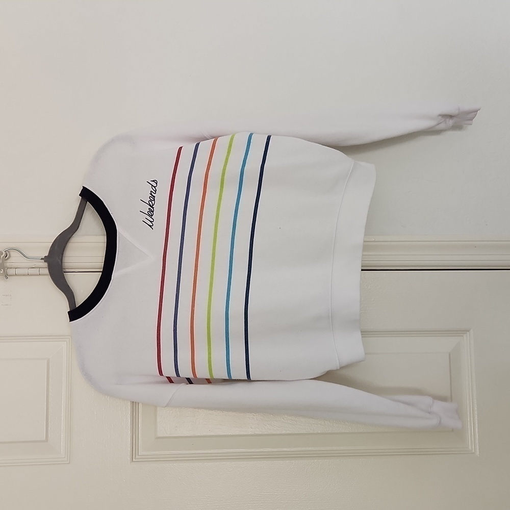 Weekend White Striped Cotton Blend Sweater. Size Small